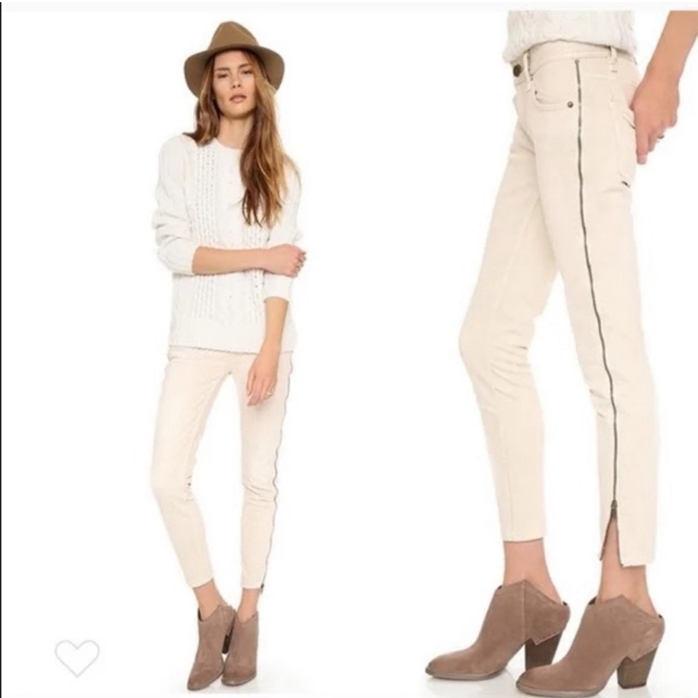 Free People cream jeans with zipper on the sides, size 26